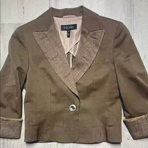 Escada Olive Brown Cropped Blazer with Textured Lapel